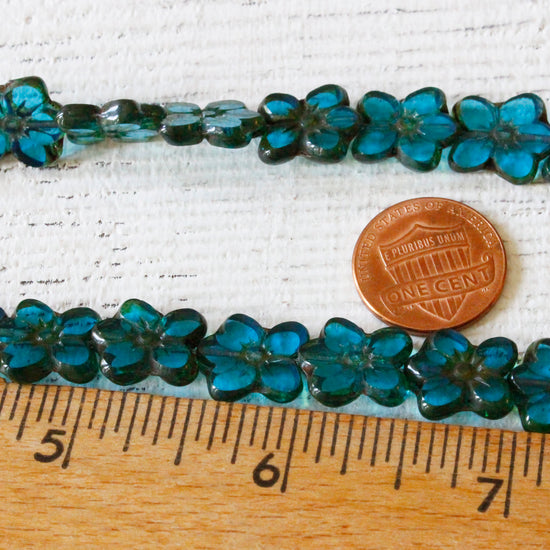 12x14mm Flower Beads - Teal Blue - 10 Beads