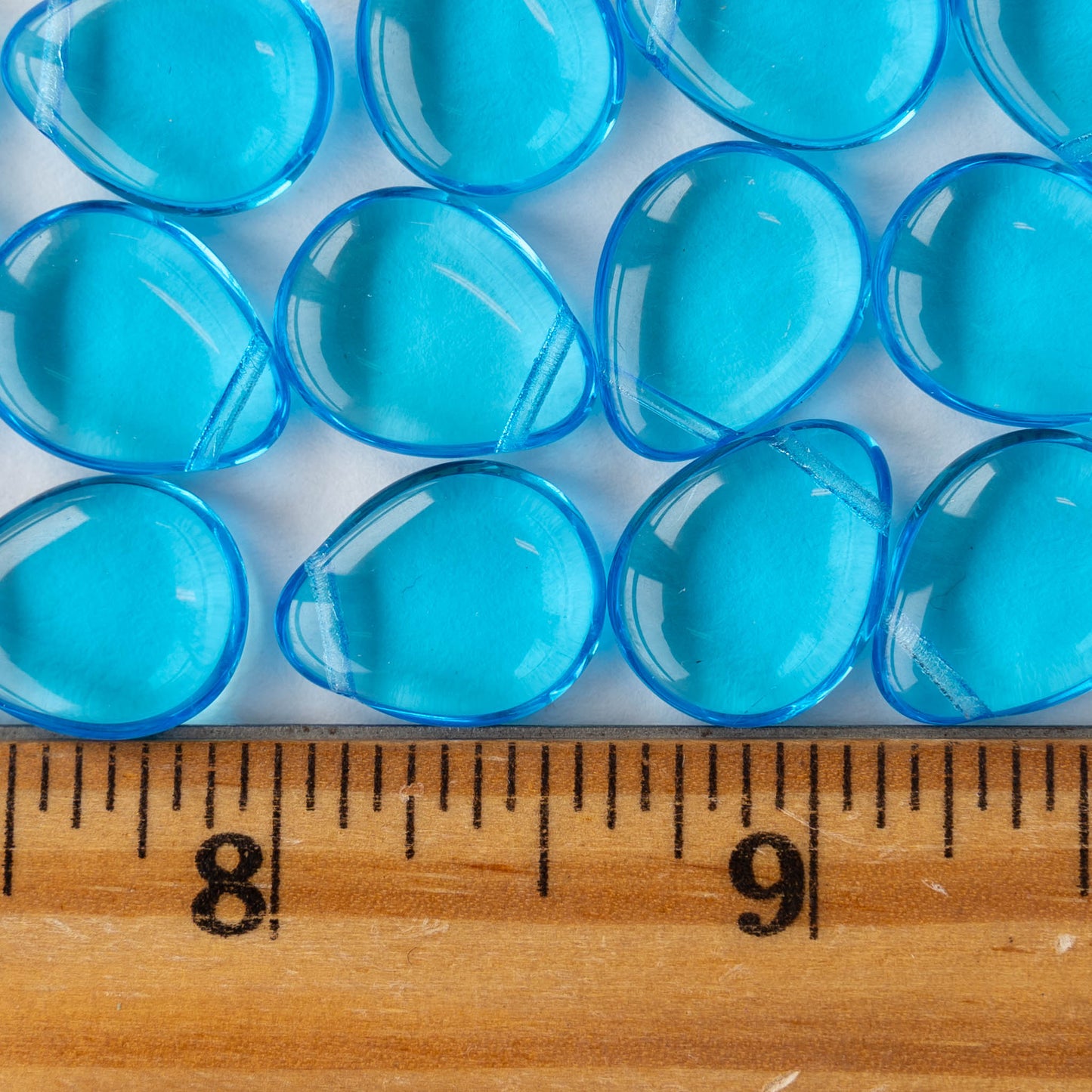 12x16mm Flat Glass Teardrop Beads - Aqua - 20 Beads