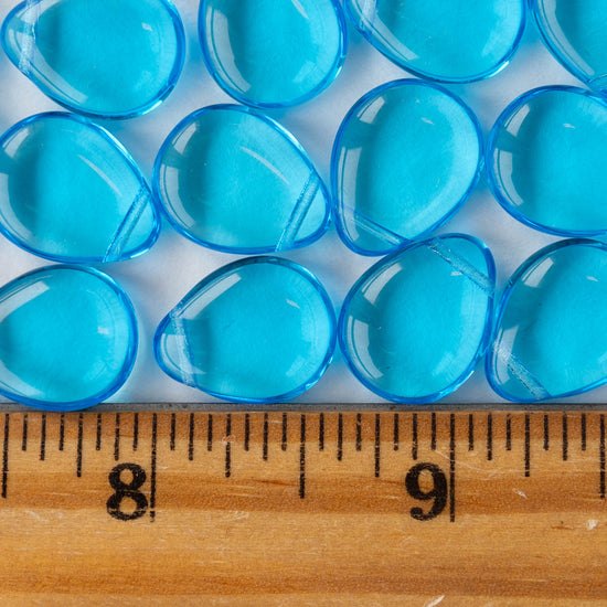 12x16mm Flat Glass Teardrop Beads - Aqua - 20 Beads