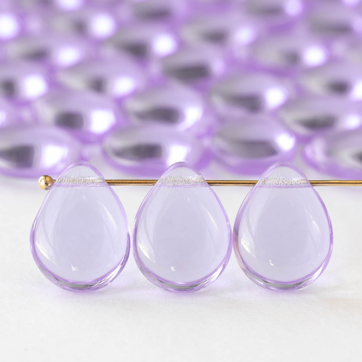 12x16mm Flat Glass Teardrop Beads - Lilac - 10 or30