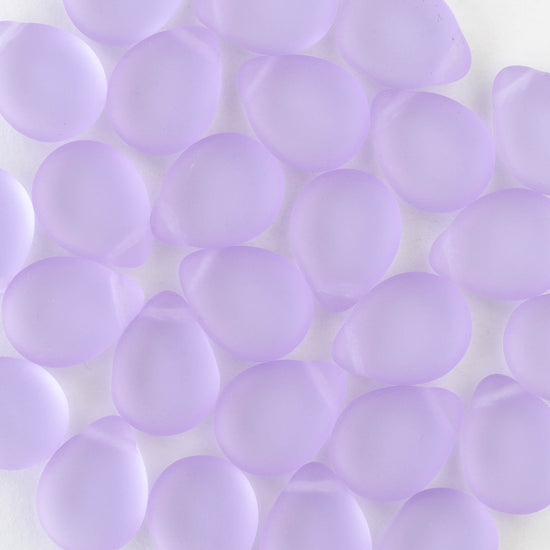 12x16mm Flat Glass Teardrop Beads - Lilac Matte - 10 or 30