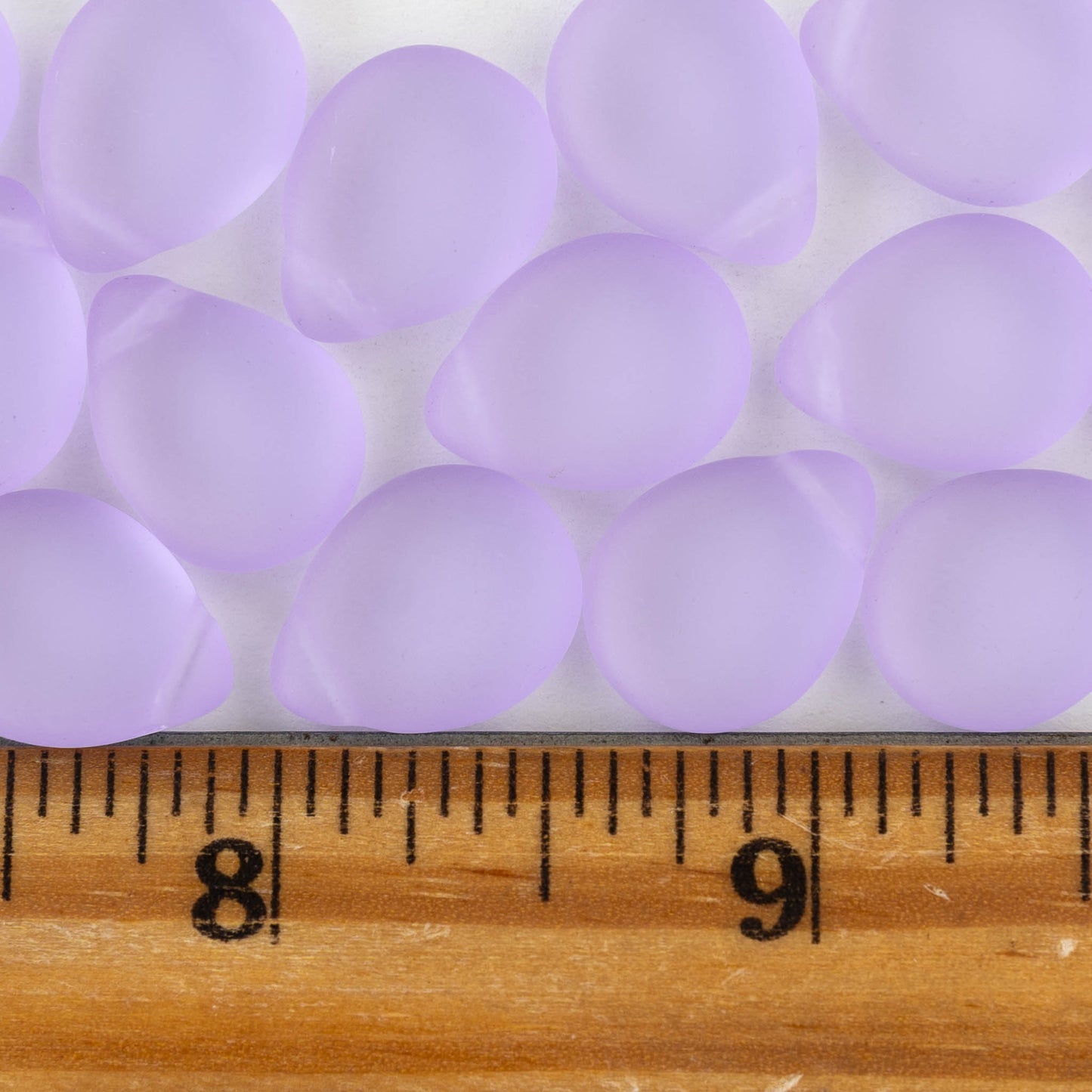 12x16mm Flat Glass Teardrop Beads - Lilac Matte - 10 or 30