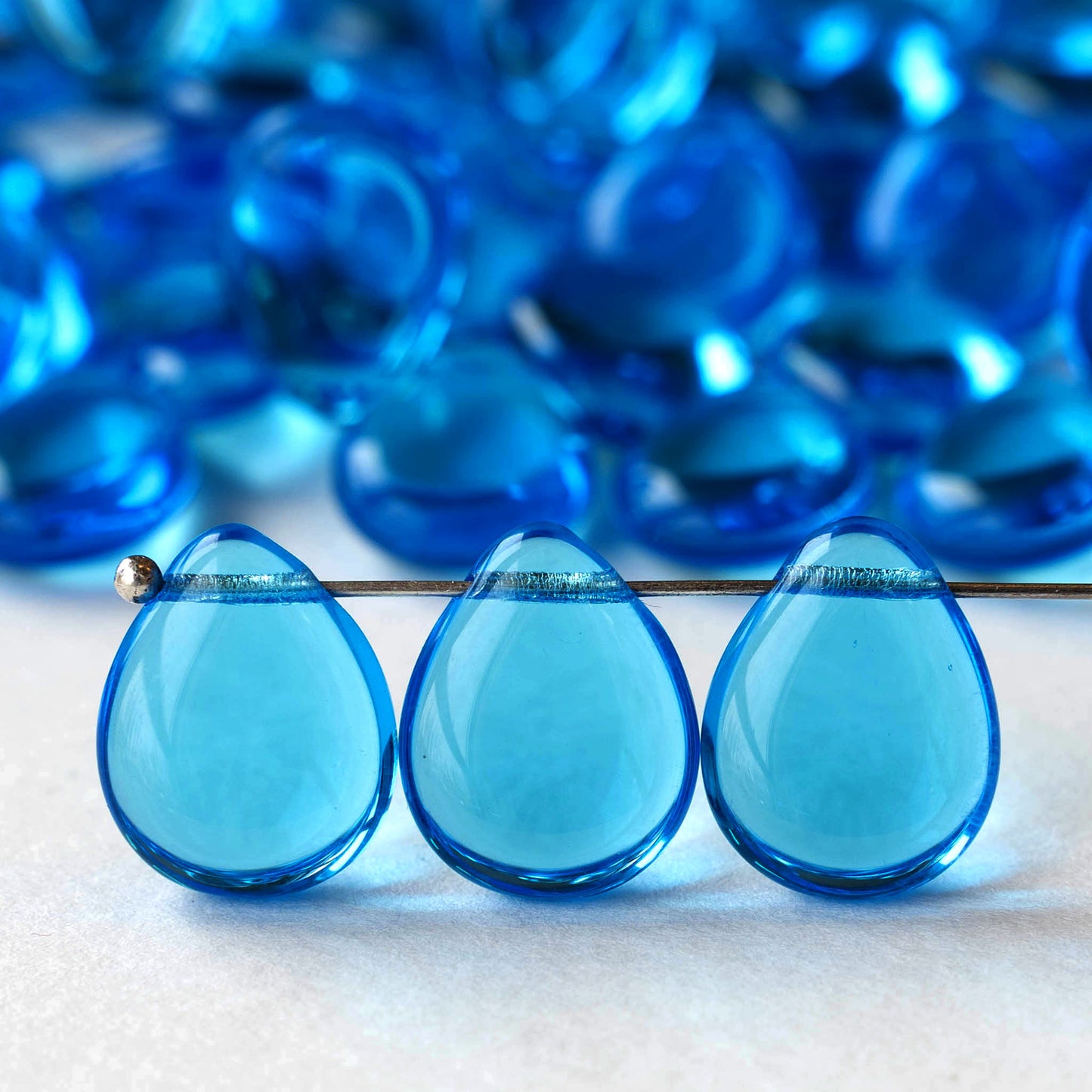 12x16mm Flat Glass Teardrop Beads - Aqua - 10 or20 Beads