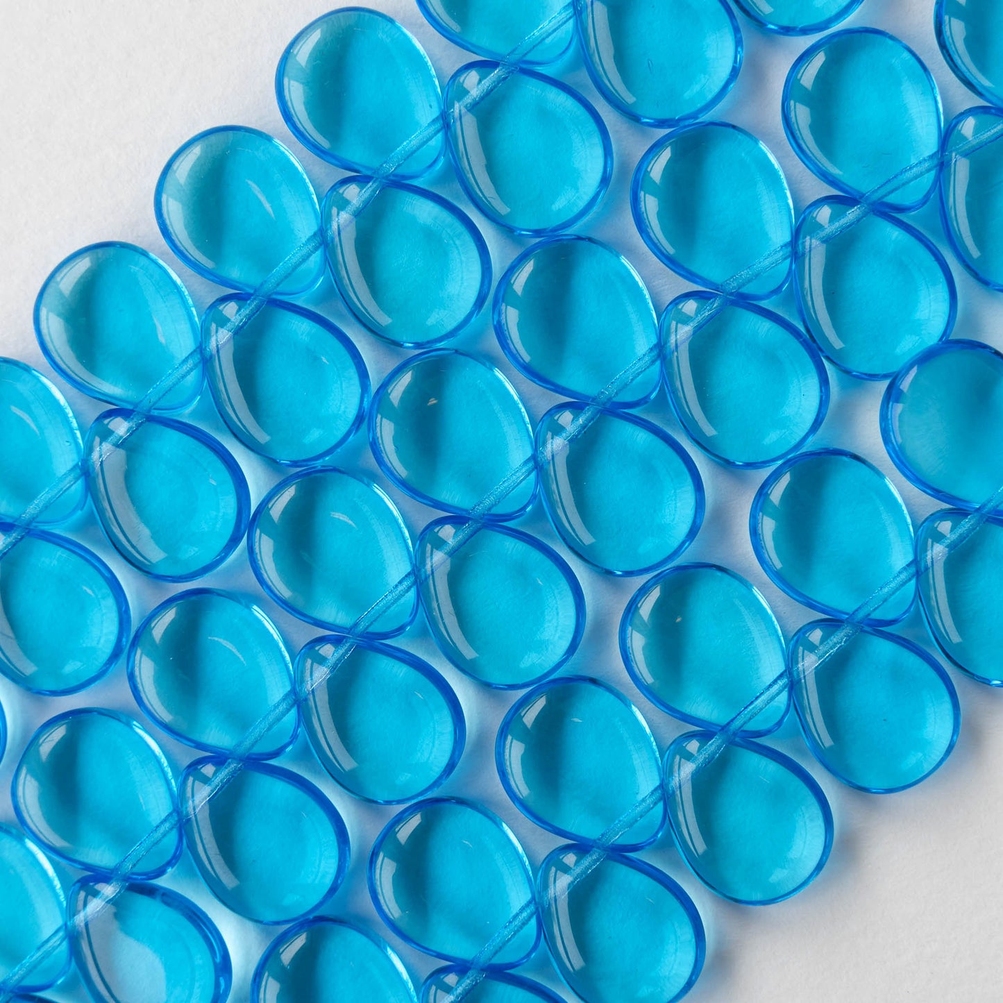 12x16mm Flat Glass Teardrop Beads - Aqua - 10 or20 Beads