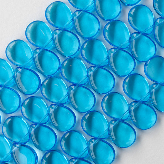 12x16mm Flat Glass Teardrop Beads - Aqua - 10 or20 Beads
