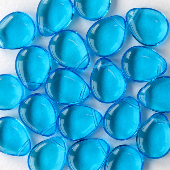 12x16mm Flat Glass Teardrop Beads - Aqua - 10 or20 Beads