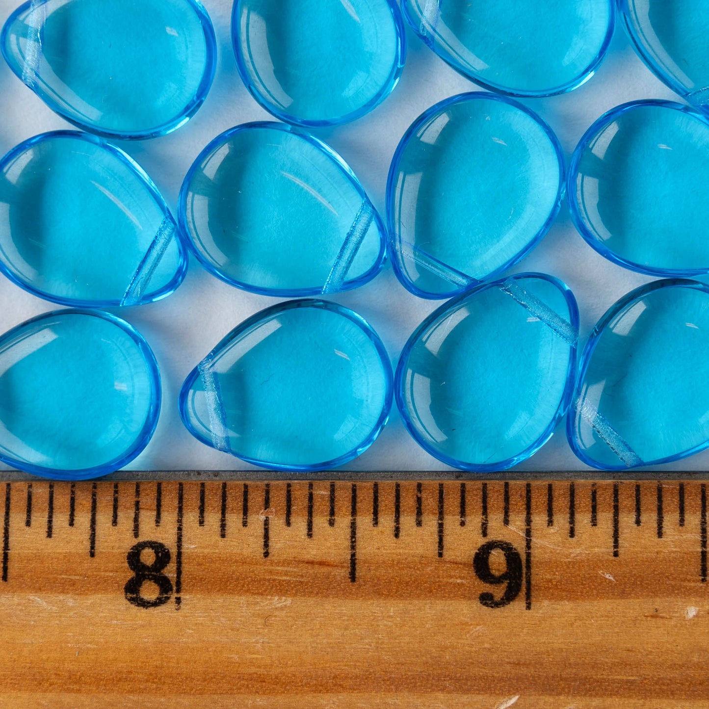 12x16mm Flat Glass Teardrop Beads - Aqua - 10 or20 Beads