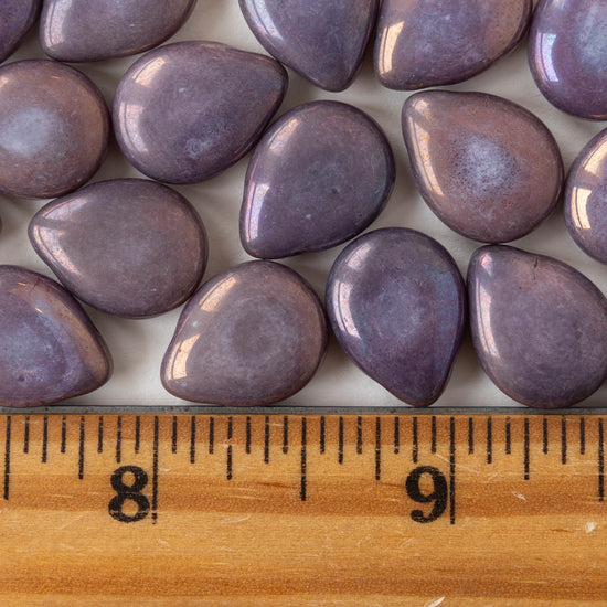 12x16mm Flat Glass Teardrop Beads - Purple Bronze Luster - 10 Beads
