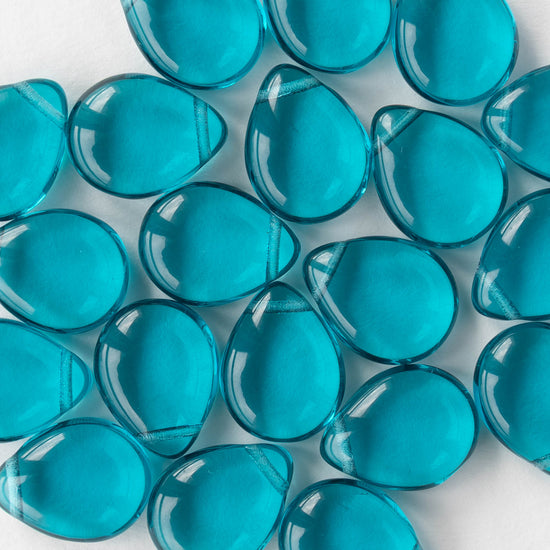 12x16mm Flat Glass Teardrop Beads - Teal - 10 or 20 Beads