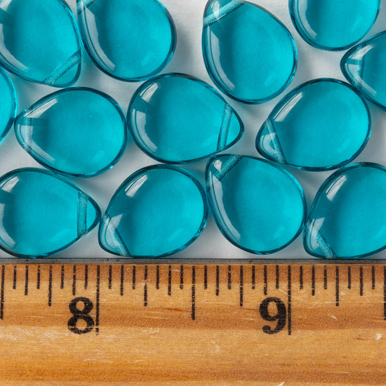 12x16mm Flat Glass Teardrop Beads - Teal - 10 or 20 Beads