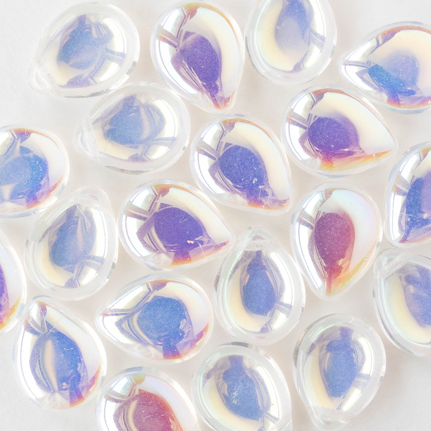 12x16mm Flat Glass Teardrop Beads - Crystal AB - 10 or 20 beads
