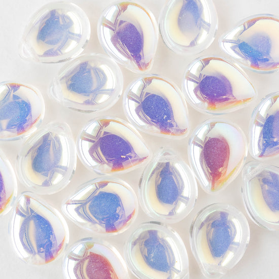 12x16mm Flat Glass Teardrop Beads - Crystal AB - 10 or 20 beads