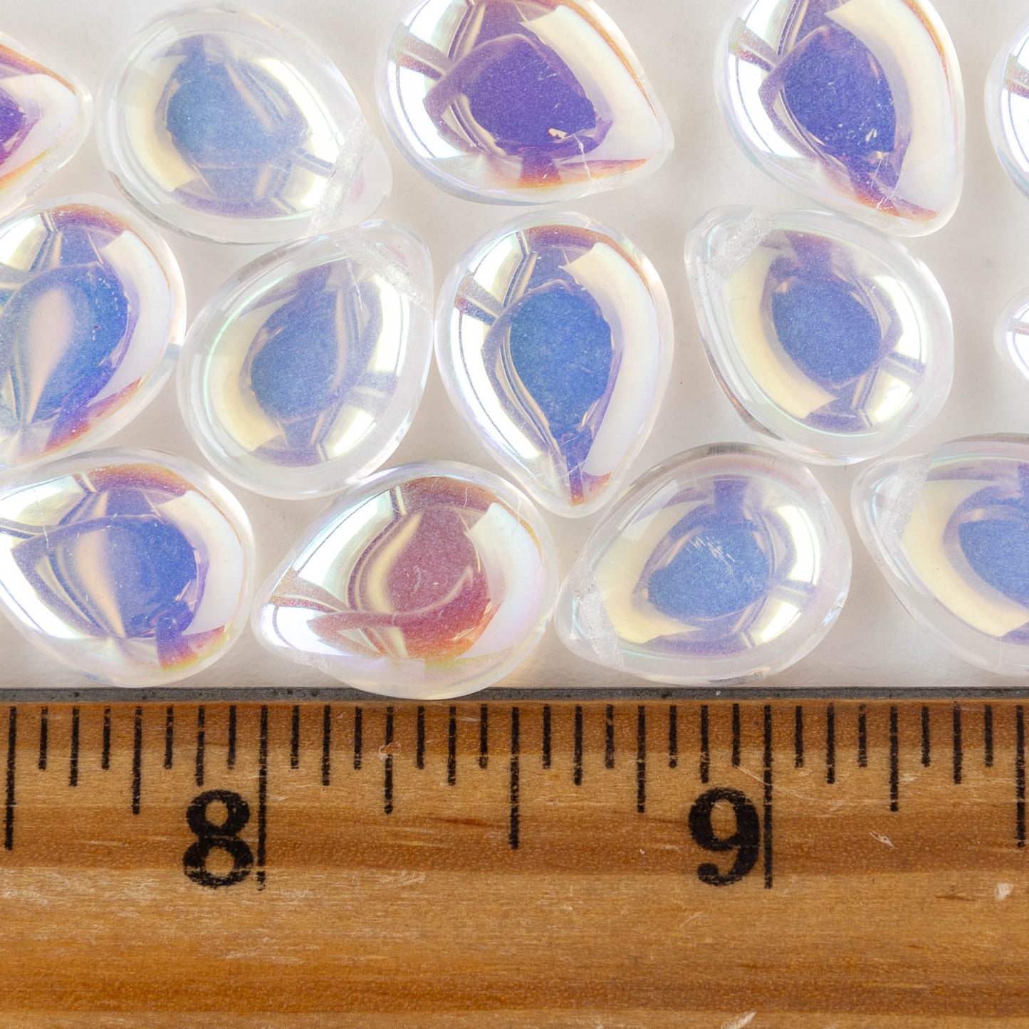 12x16mm Flat Glass Teardrop Beads - Crystal AB - 10 or 20 beads