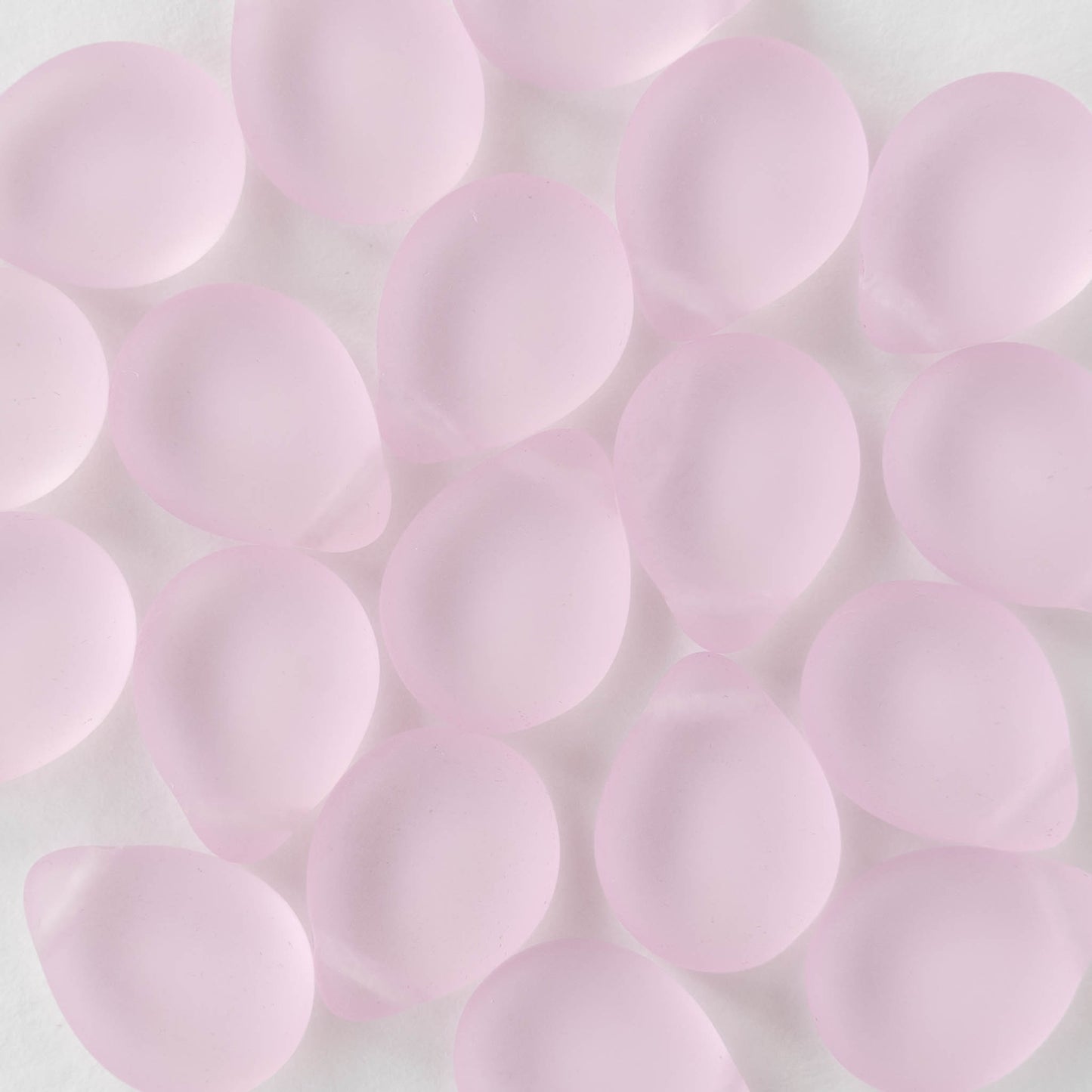 12x16mm Flat Glass Teardrop Beads - Matte Light Pink - 10 or 20 beads
