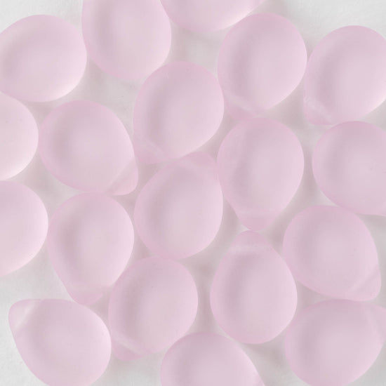 12x16mm Flat Glass Teardrop Beads - Matte Light Pink - 10 or 20 beads