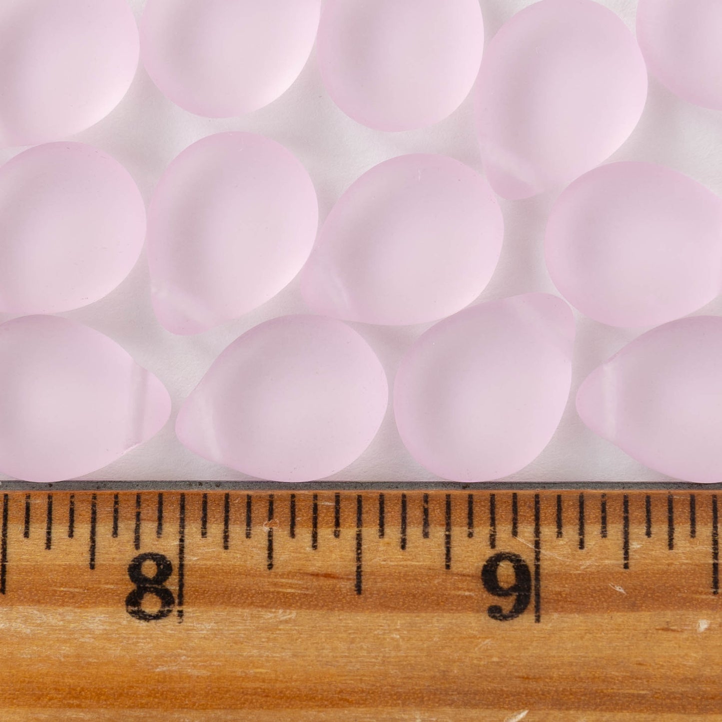 12x16mm Flat Glass Teardrop Beads - Matte Light Pink - 10 or 20 beads