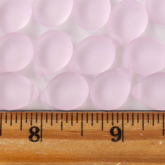 12x16mm Flat Glass Teardrop Beads - Matte Light Pink - 10 or 20 beads