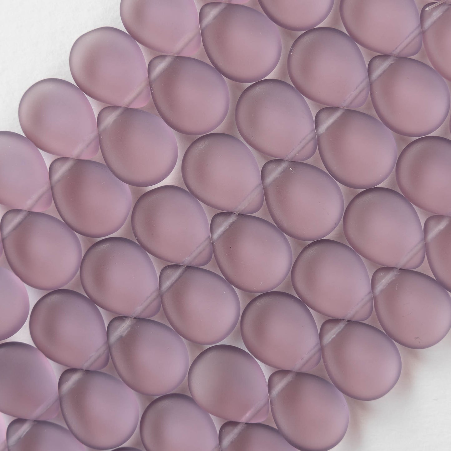 12x16mm Flat Glass Teardrop Beads - Light Amethyst Matte - 20 Beads