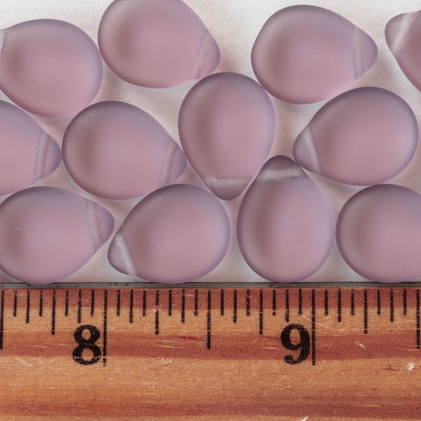 12x16mm Flat Glass Teardrop Beads - Light Amethyst Matte - 20 Beads