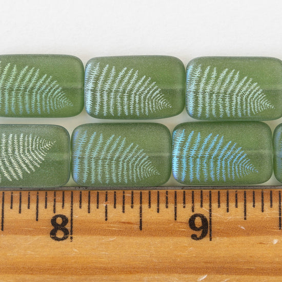 19mm Rectangle Beads -  Green Fern Leaf - 4 Beads
