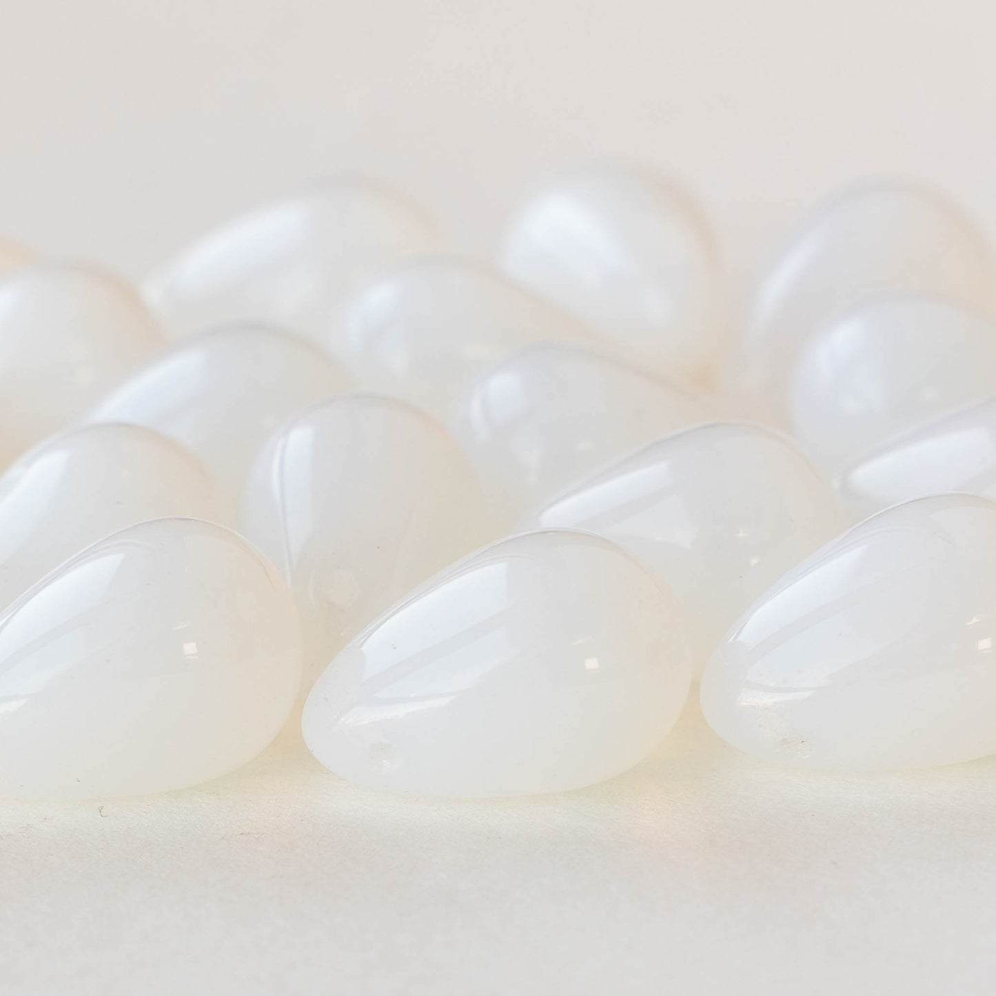 12x18mm Glass Teardrop Beads - White Opal - 10 Beads