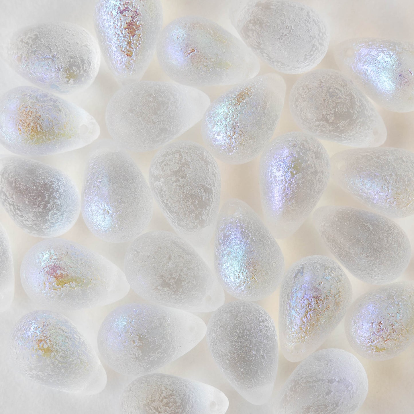 12x18mm Large Glass Teardrop Beads - Etched Crystal AB - 10 beads