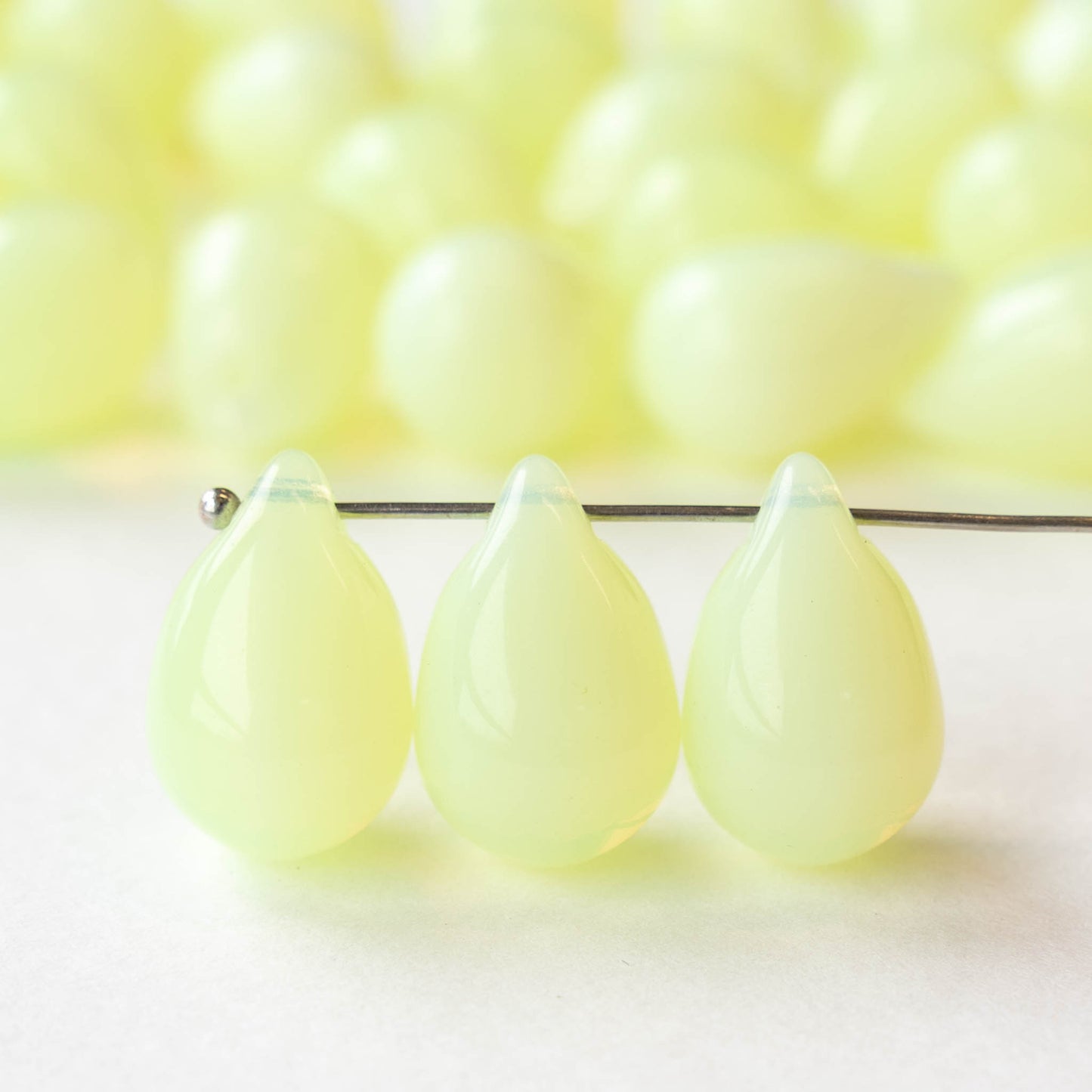 12x18mm Large Glass Teardrop Beads - Jonquil Opaline - 6 beads