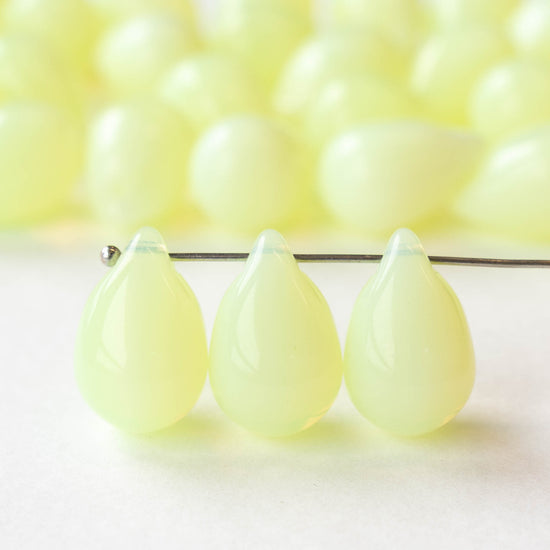 12x18mm Large Glass Teardrop Beads - Jonquil Opaline - 6 beads