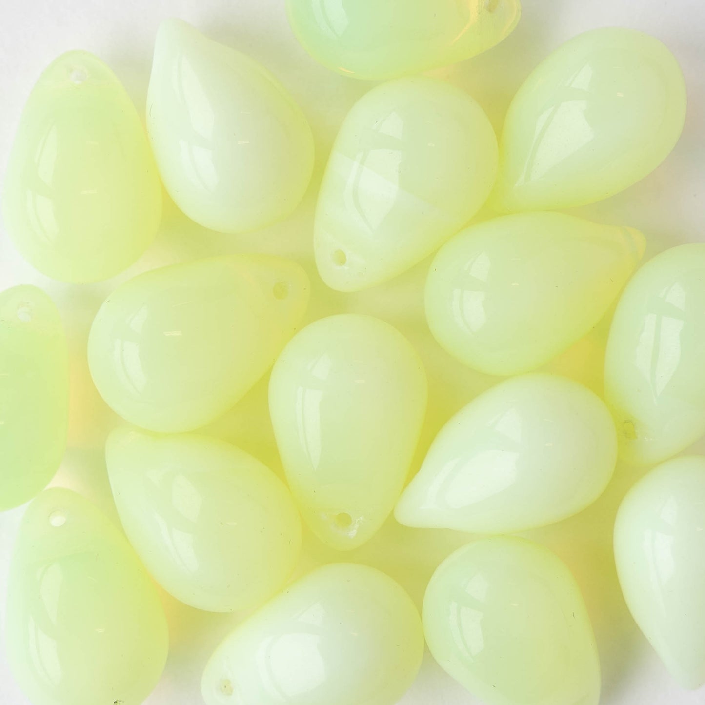 12x18mm Large Glass Teardrop Beads - Jonquil Opaline - 6 beads