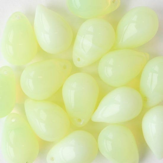 12x18mm Large Glass Teardrop Beads - Jonquil Opaline - 6 beads