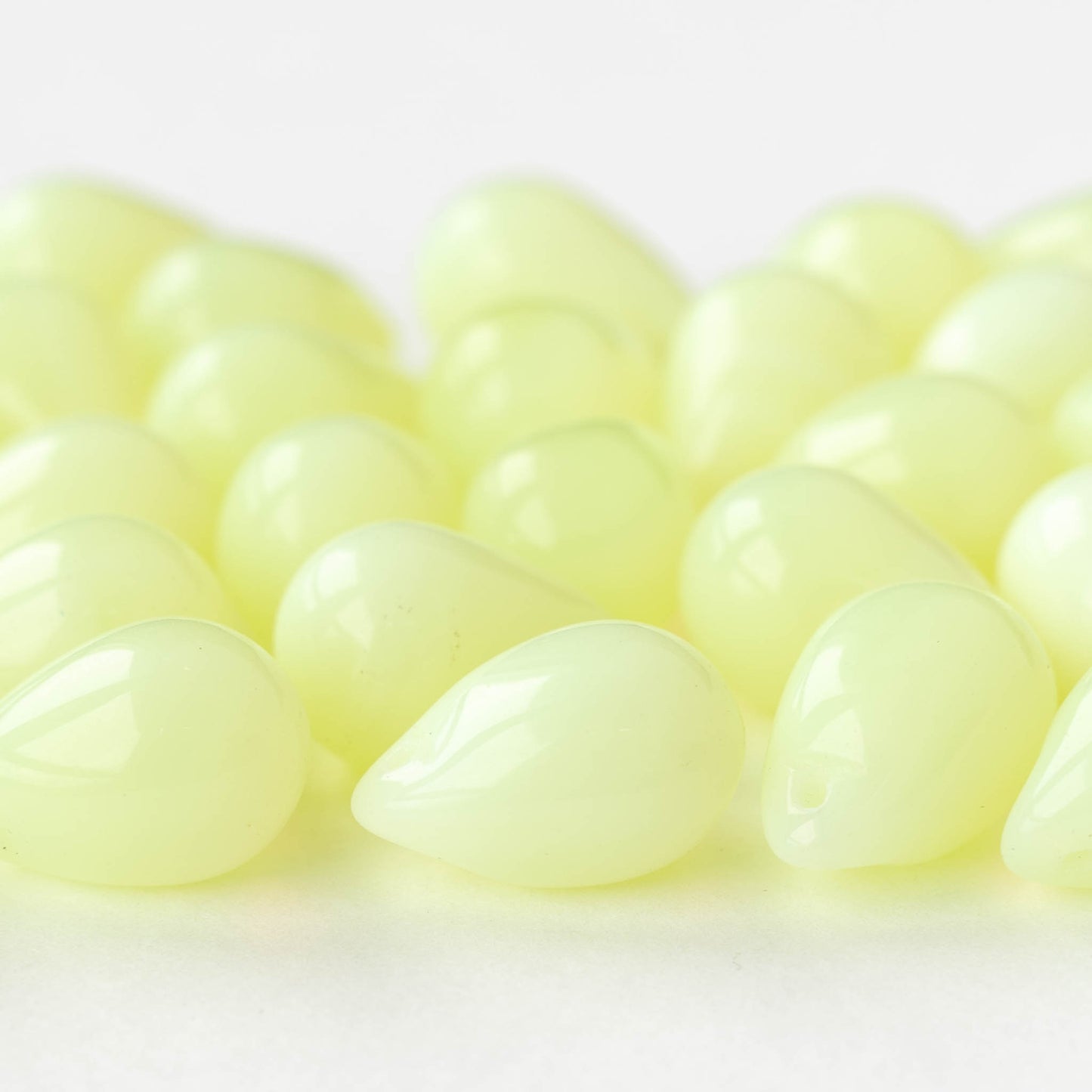 12x18mm Large Glass Teardrop Beads - Jonquil Opaline - 6 beads