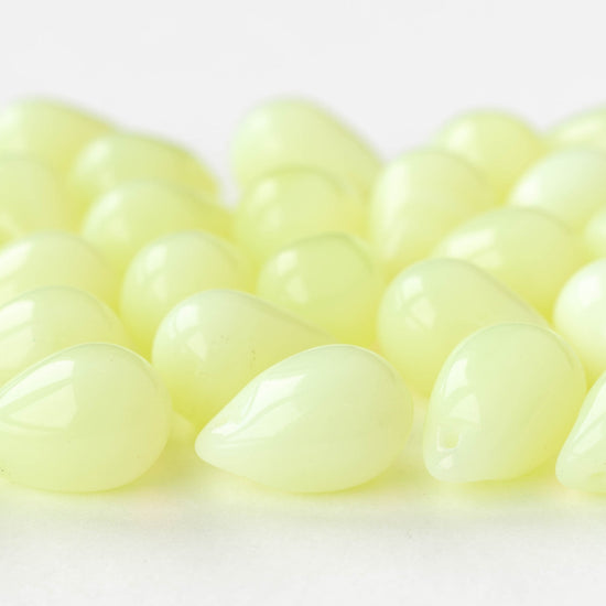 12x18mm Large Glass Teardrop Beads - Jonquil Opaline - 6 beads