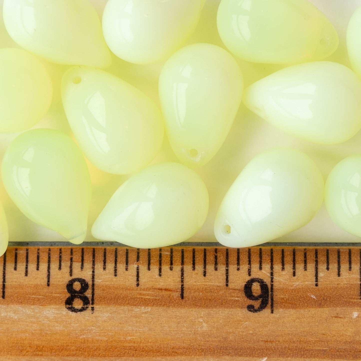 12x18mm Large Glass Teardrop Beads - Jonquil Opaline - 6 beads
