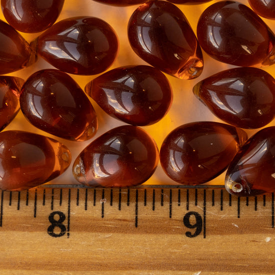 12x18mm Large Glass Teardrop Beads - Amber - 10 beads