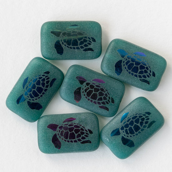 12x19mm Turtle Laser Tattoo Rectangle Beads - Opaque Seafoam - 6 Beads