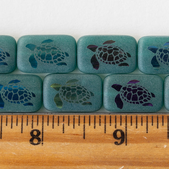 12x19mm Turtle Laser Tattoo Rectangle Beads - Opaque Seafoam - 6 Beads