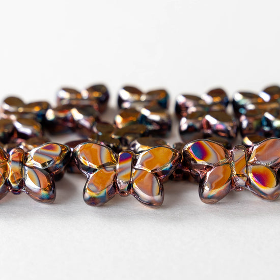 Glass Butterfly Beads - Gold Metallic Iris - 4 beads