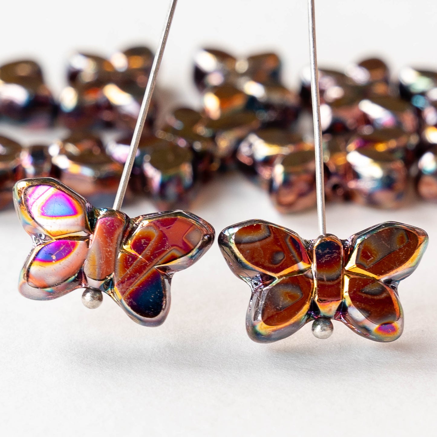 Glass Butterfly Beads - Gold Metallic Iris - 4 beads