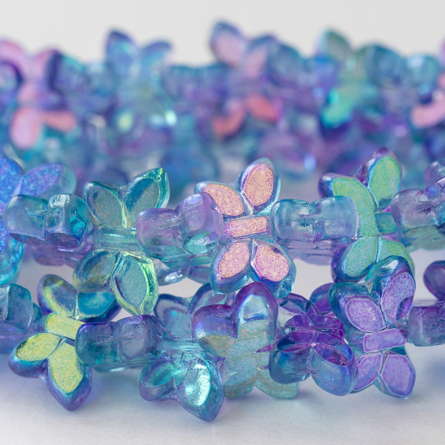 Eight Czech glass butterfly beads - blue & purple ab 15 x 12mm pressed –  Glorious Glass Beads