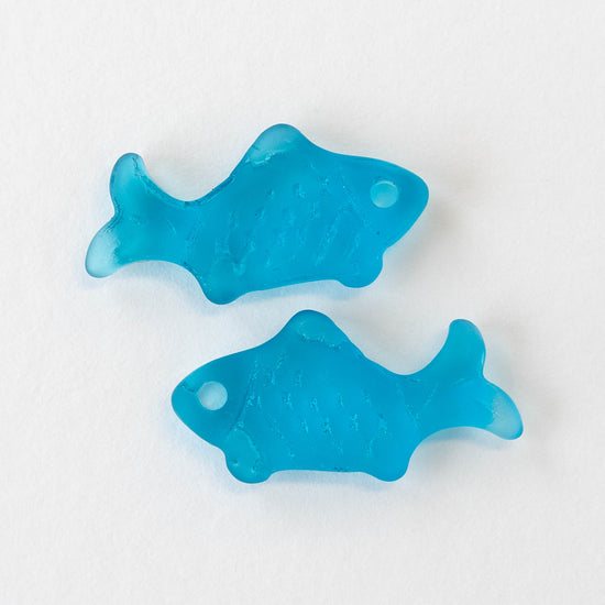 Frosted Glass Fish Pendants Aqua Blue - 4