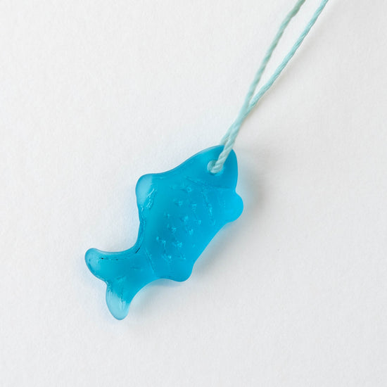 Frosted Glass Fish Pendants Aqua Blue - 4