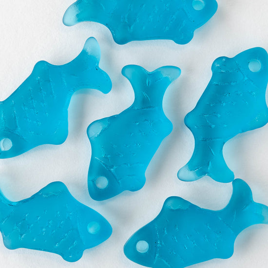 Frosted Glass Fish Pendants Aqua Blue - 4