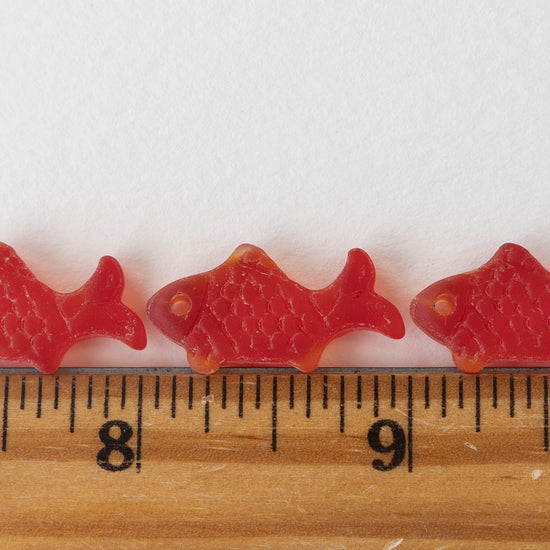 24mm Frosted Glass Fish Pendants - Red - 4