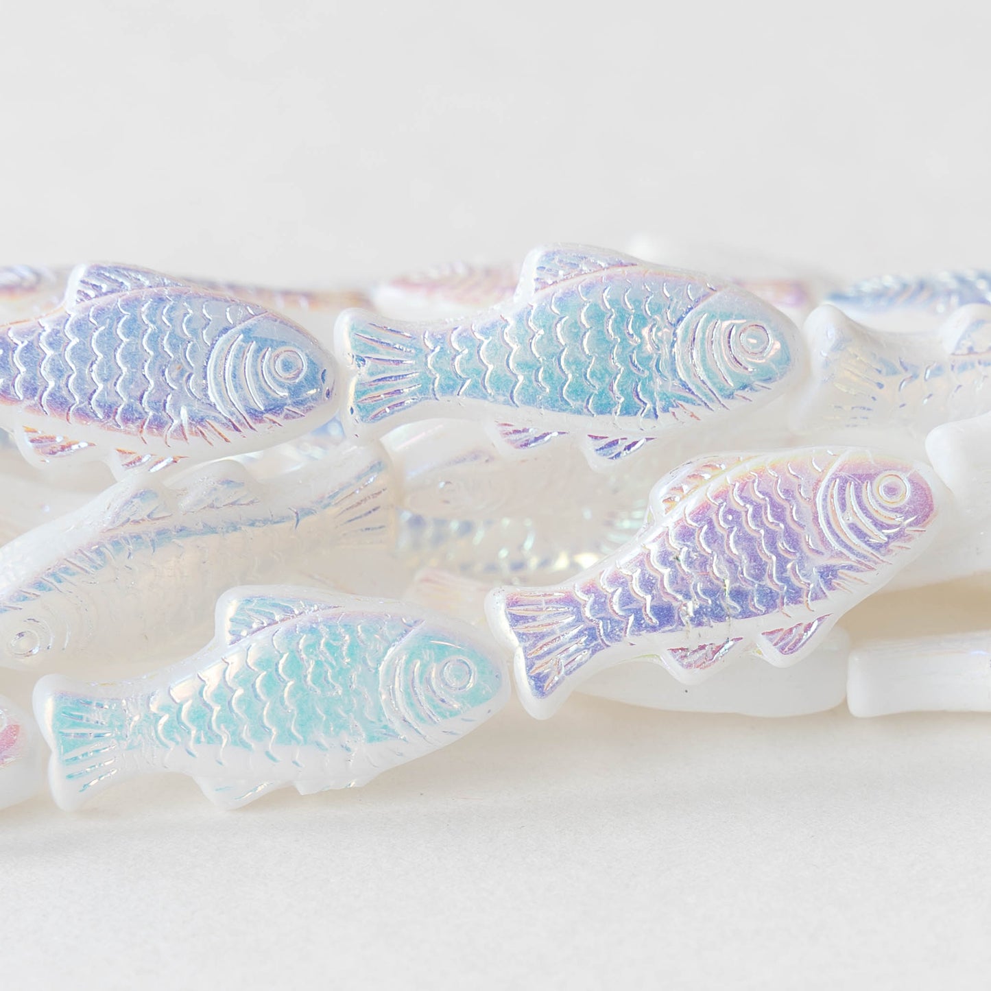 Glass Fish Beads -  Iridescent Opaque White - 6 or 12