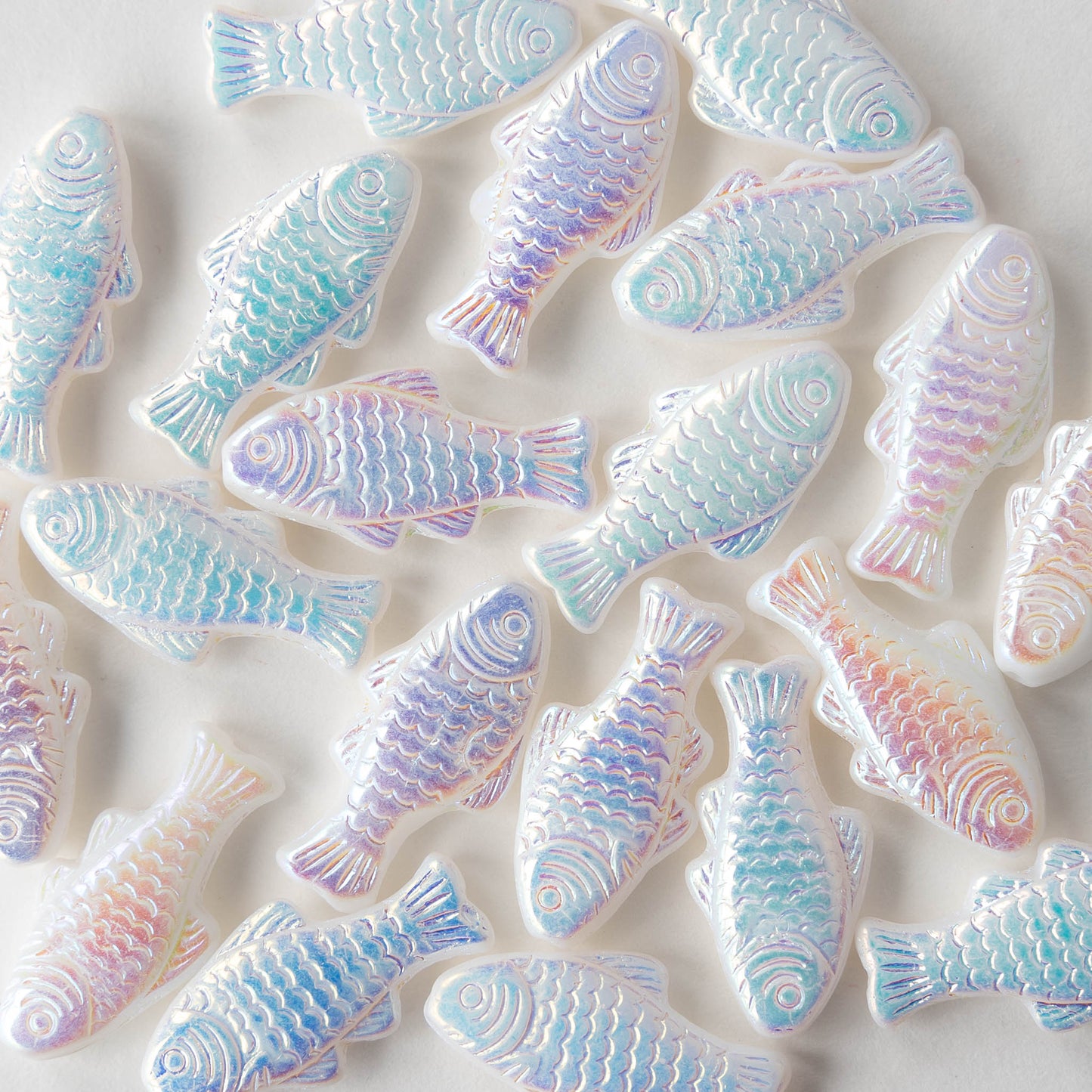 Glass Fish Beads -  Iridescent Opaque White - 6 or 12