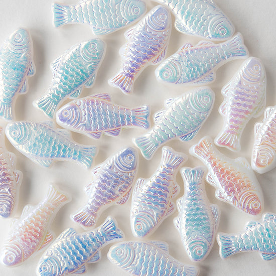 Glass Fish Beads -  Iridescent Opaque White - 6 or 12