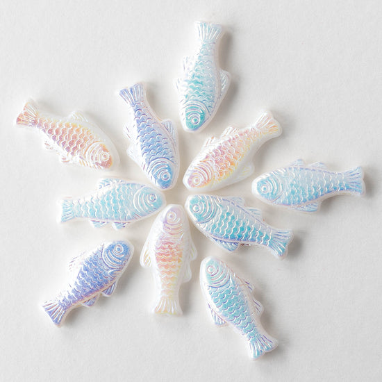 Glass Fish Beads -  Iridescent Opaque White - 6 or 12