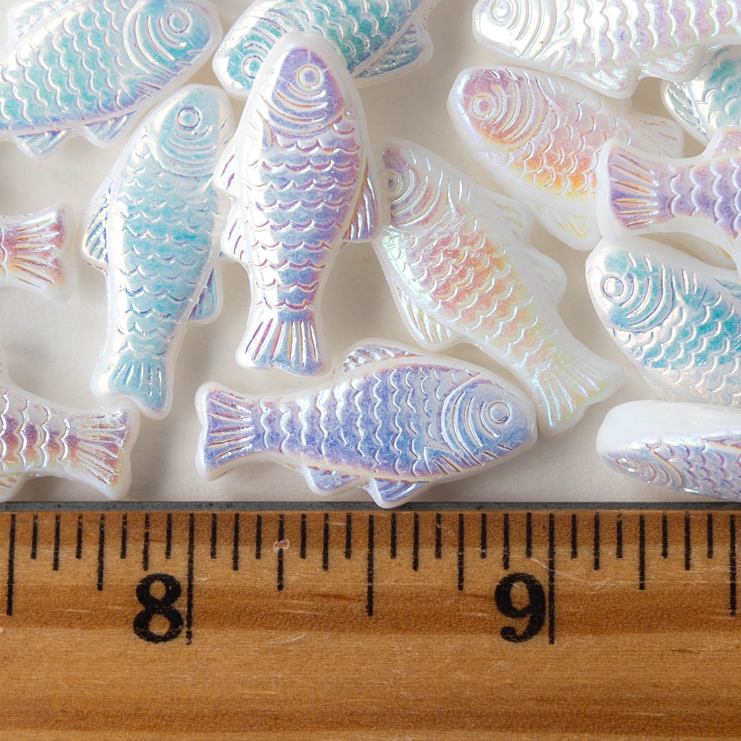 Glass Fish Beads -  Iridescent Opaque White - 6 or 12