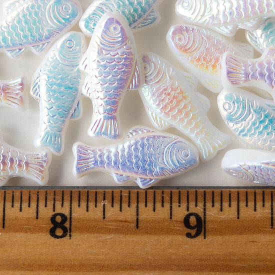 Glass Fish Beads -  Iridescent Opaque White - 6 or 12