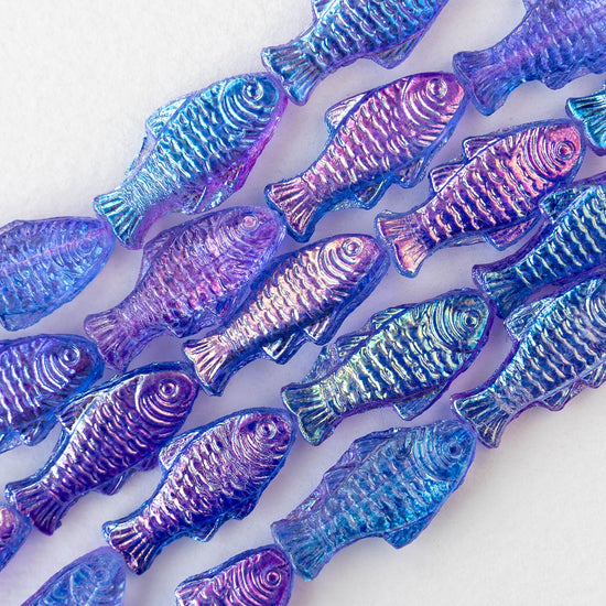 Glass Fish Beads - Purple Blue Metallic - 4 or 8 beads